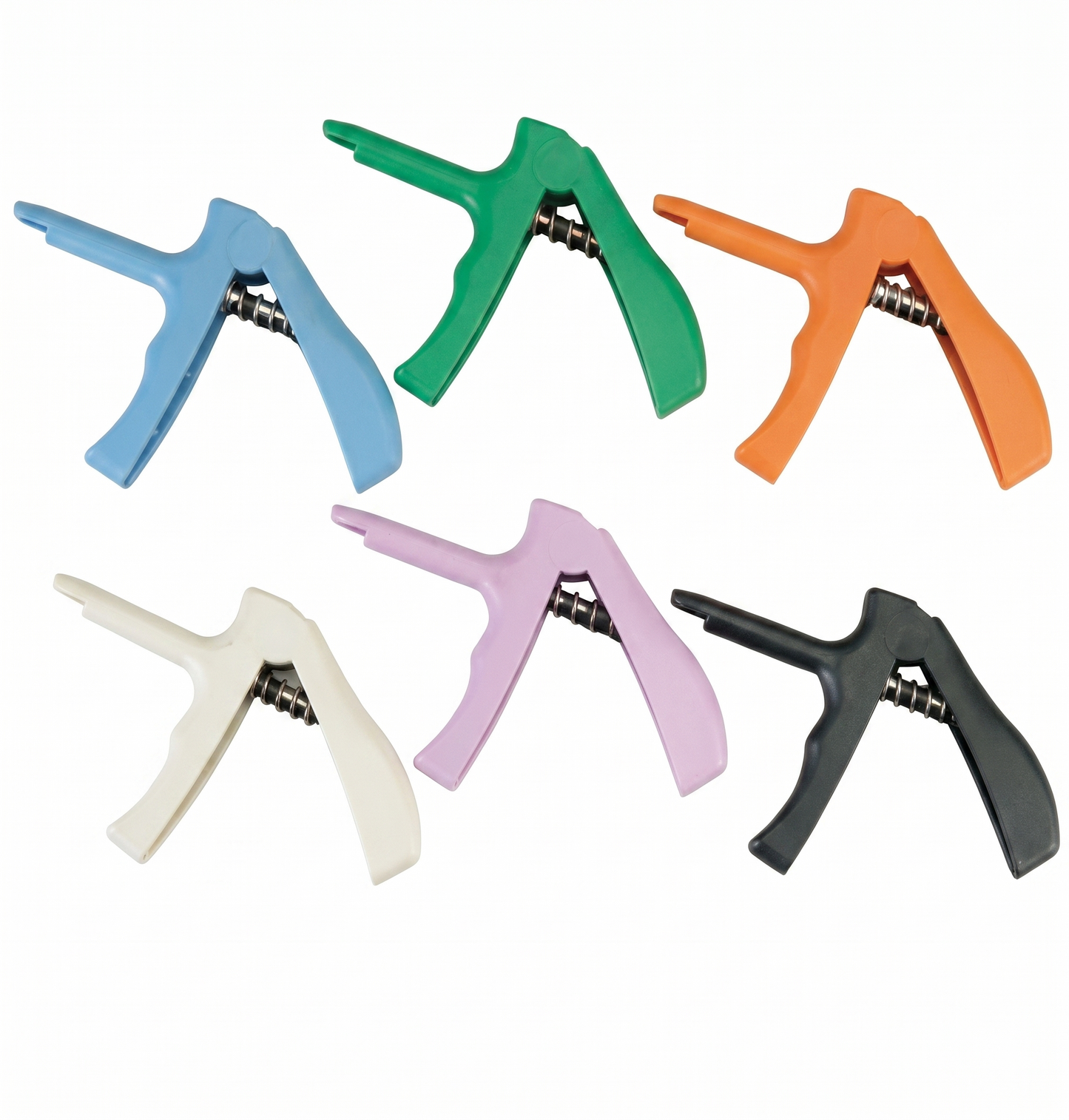 Set of colorful acupush carpsules dispenser gun on a white background