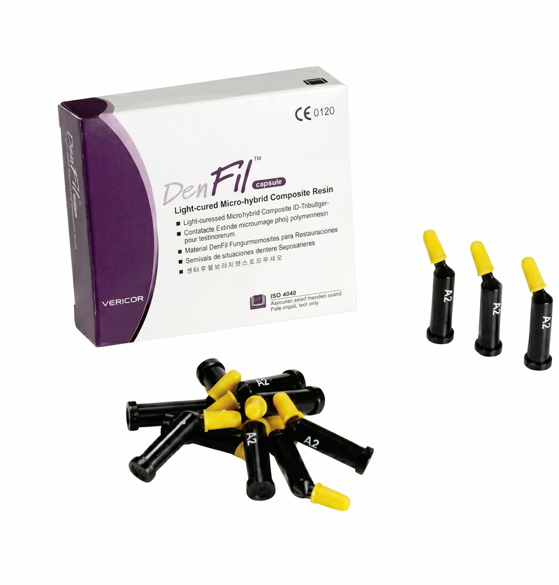 DenFil dental resin kit with packaging and multiple bottles on a white background