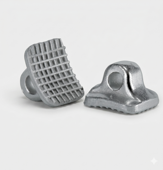 Two metal components on a white background