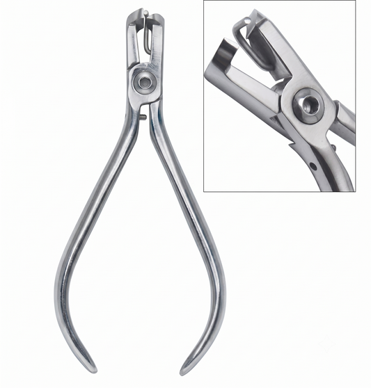 Metal pliers with a close-up inset on a white background