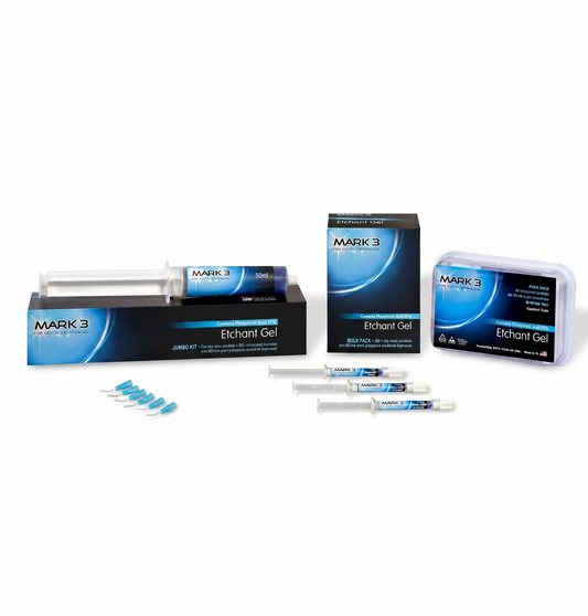 MARK 3 Etchant Gel packaging and syringes on a white background