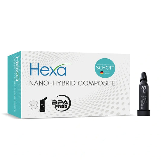 Hexa Nano-Hybrid Composite packaging with Schott branding on a white background