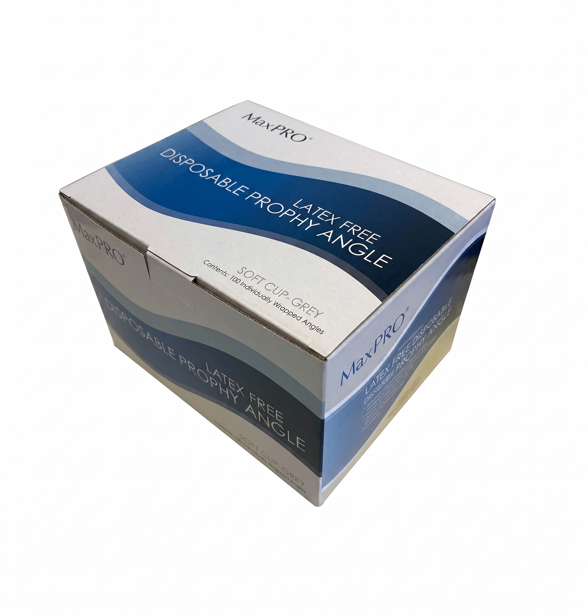 Box of MaxPro disposable propylene angle on a white background