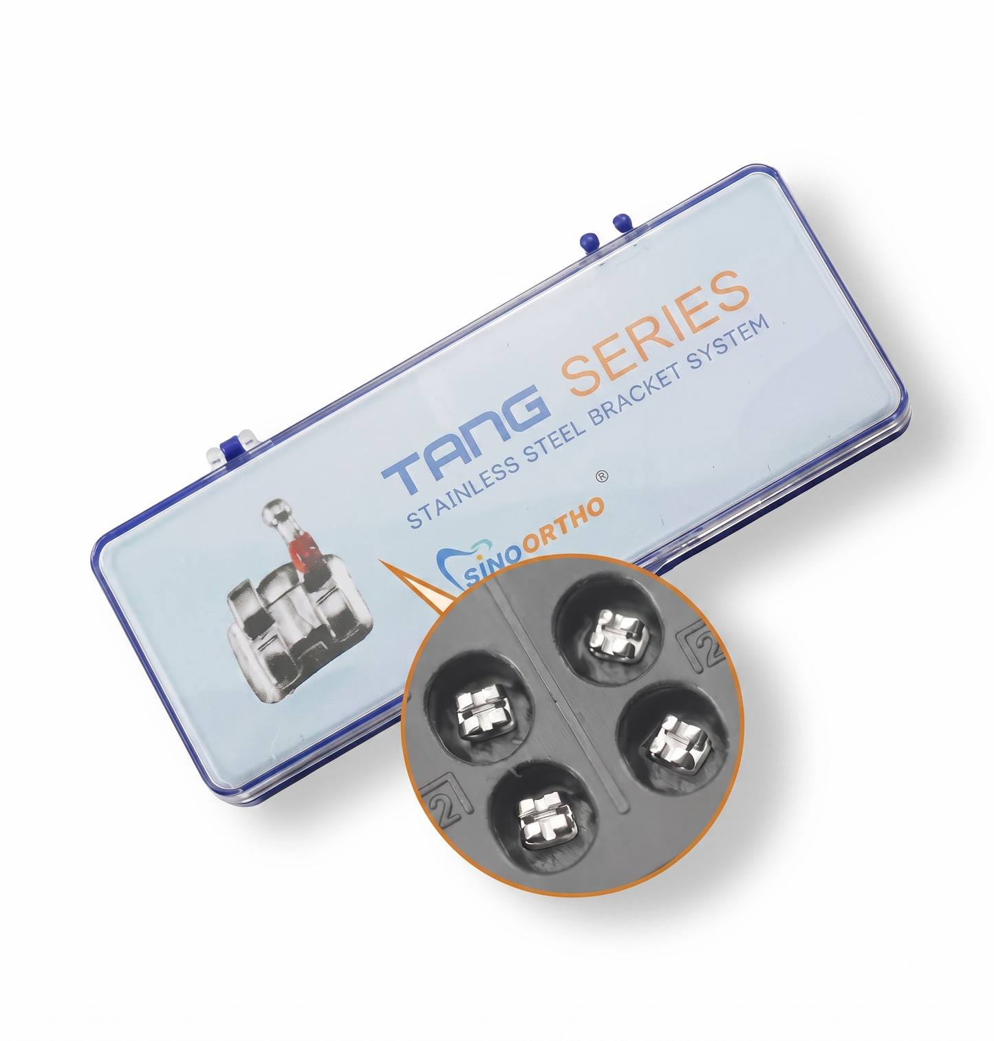 Tang Series stainless steel bracket system packaging with bracket close-up on a white background