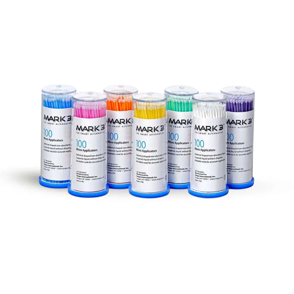 Set of Mark 3 micro applicators with colorful caps on a white background