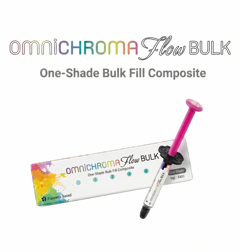 Omnichroma Flow Bulk dental composite with packaging on a white background