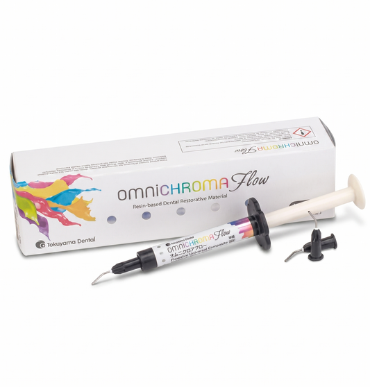 Omnichroma Flow dental material with packaging on a white background