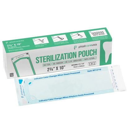 Plasticare USA sterilization pouch packaging with a single pouch on a white background