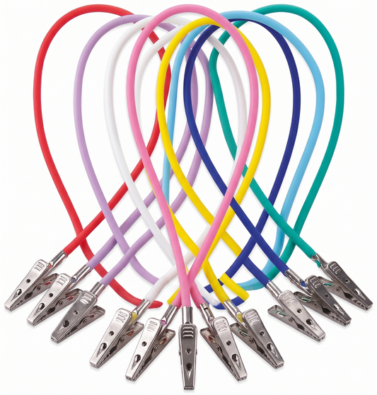 Set of colorful lanyards with metal clips on a white background