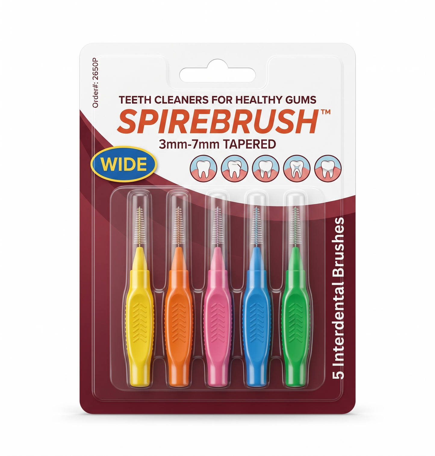 Spirebrush interdental brushes in colorful packaging on a white background