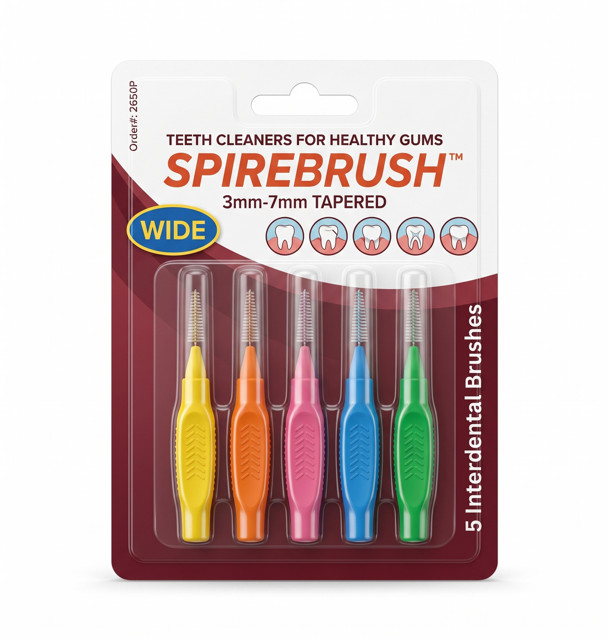 Spirebrush interdental brushes in colorful packaging on a white background