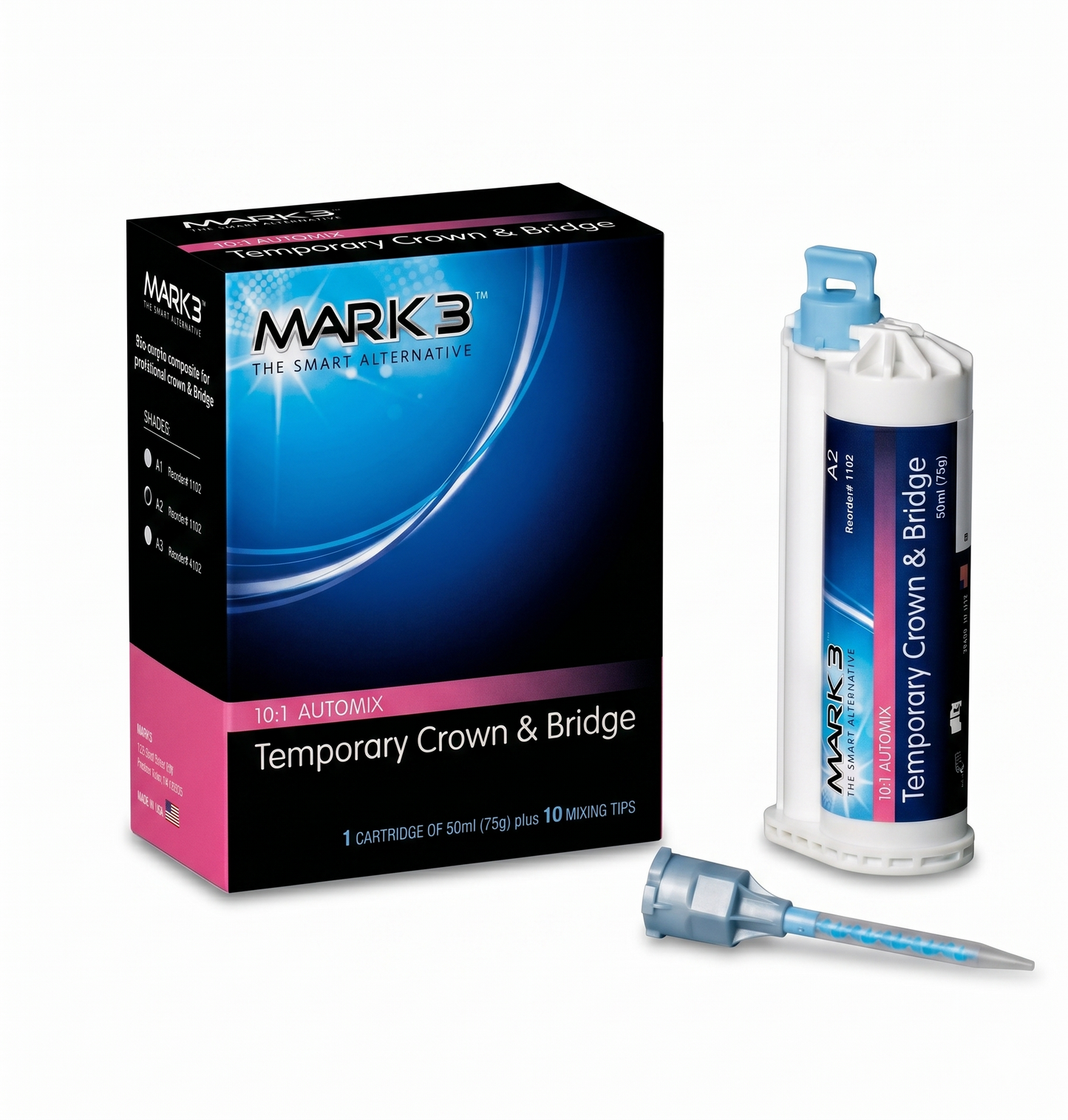 MARK 3 Temporary Crown & Bridge kit with packaging and components on a white background
