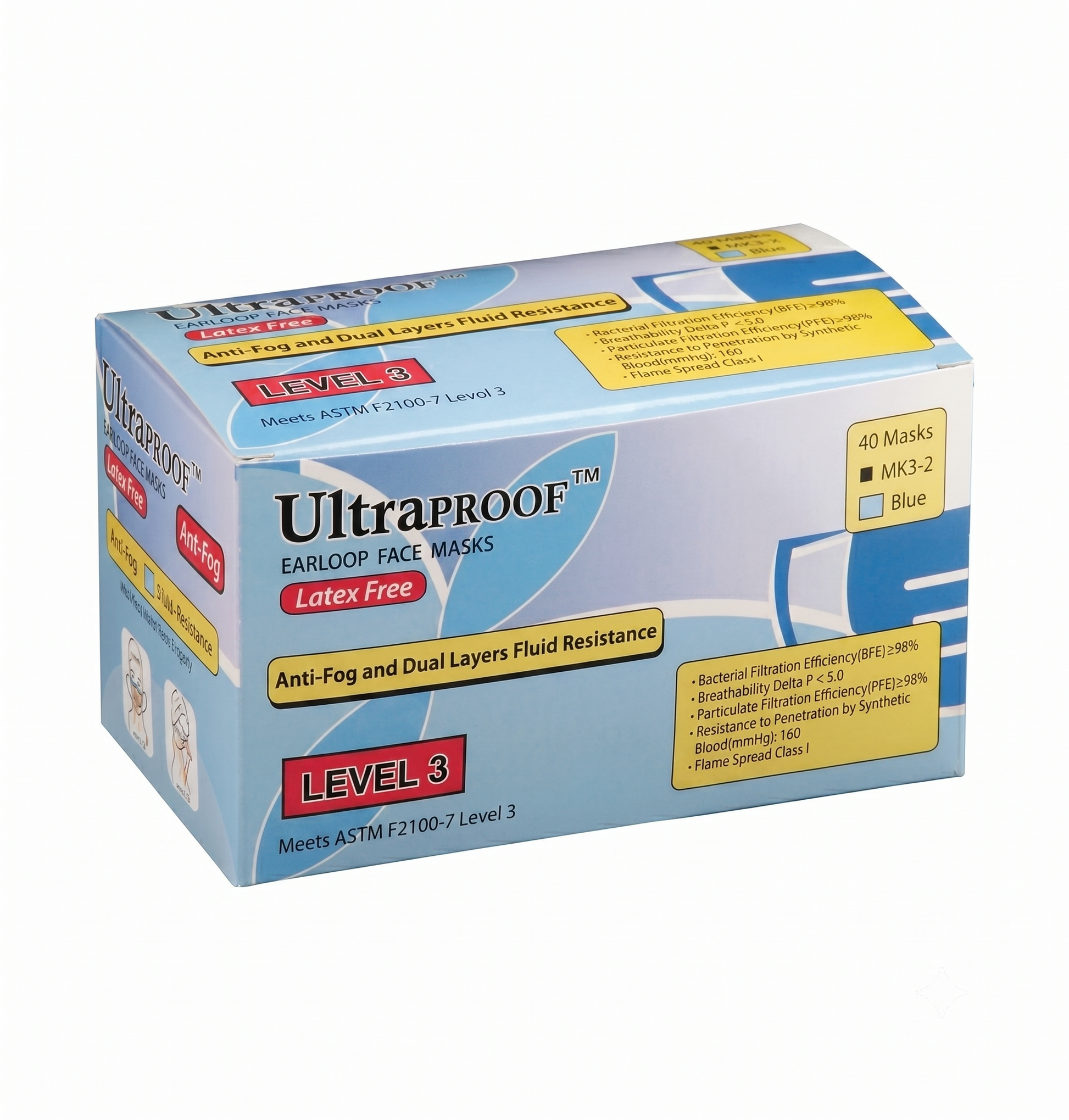 UltraProofEarloopFaceMasksAnti-FogLatexFreeLEVEL3_40