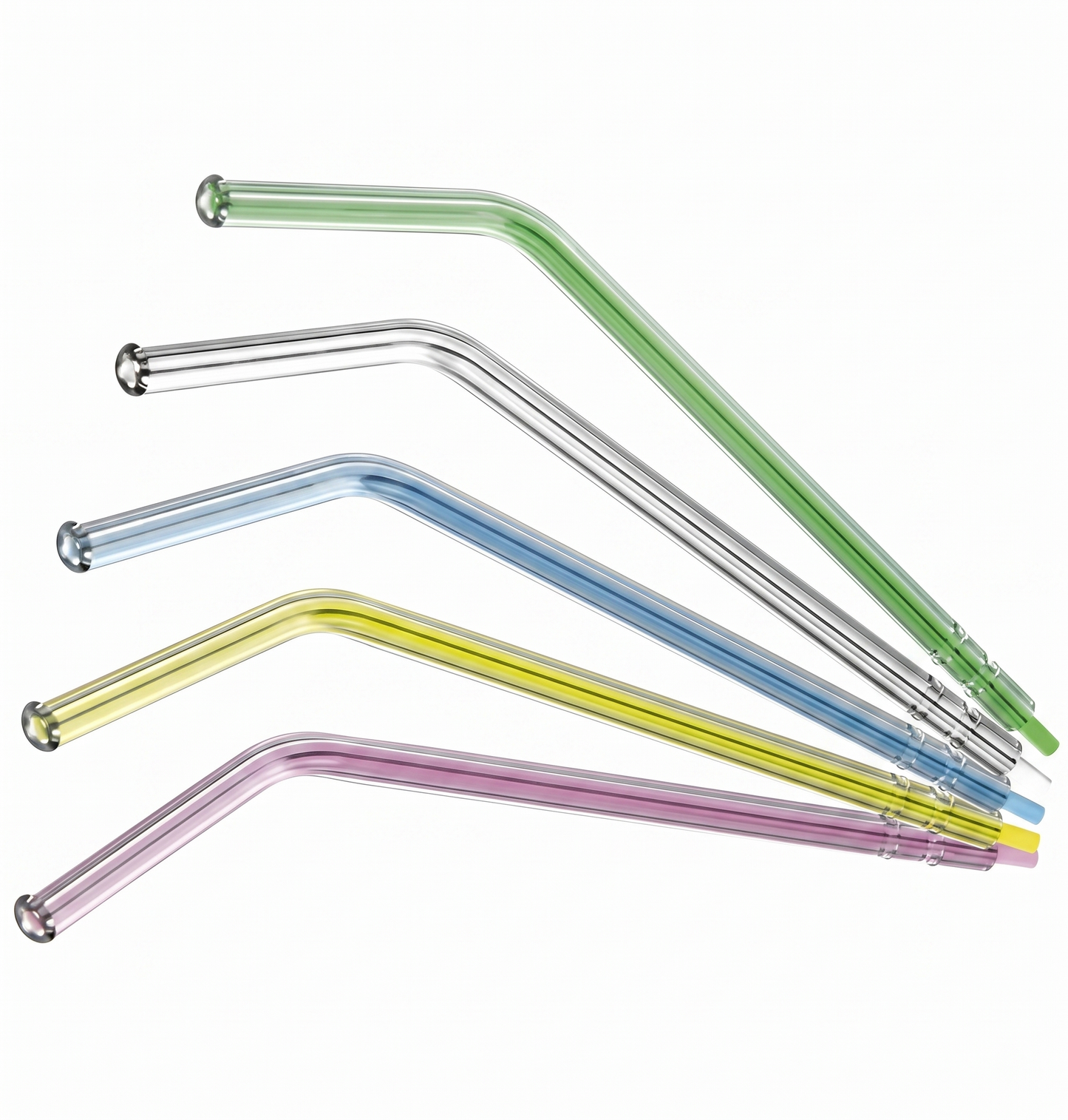 Set of colorful glass straws on a white background