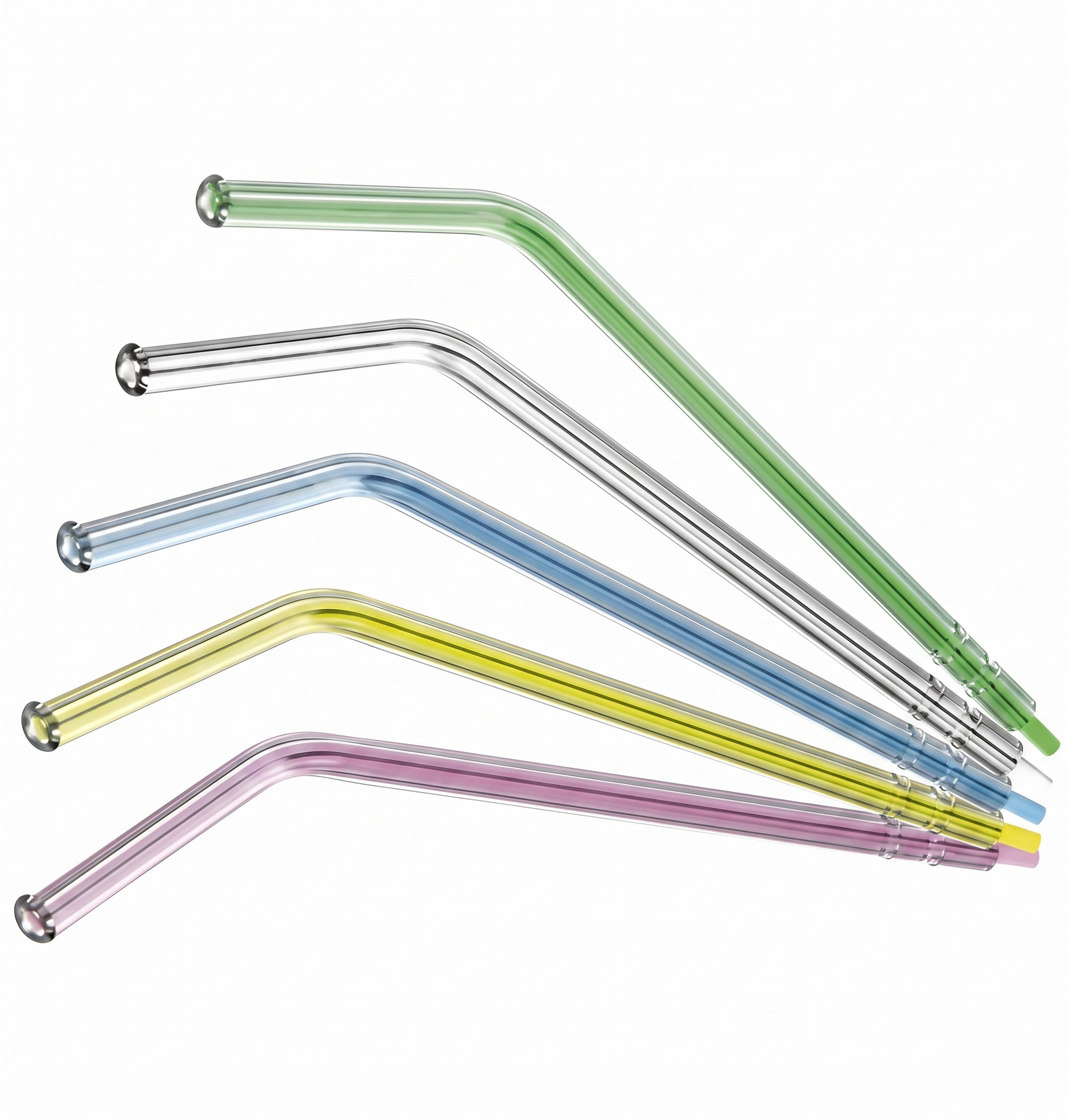 Set of colorful glass straws on a white background