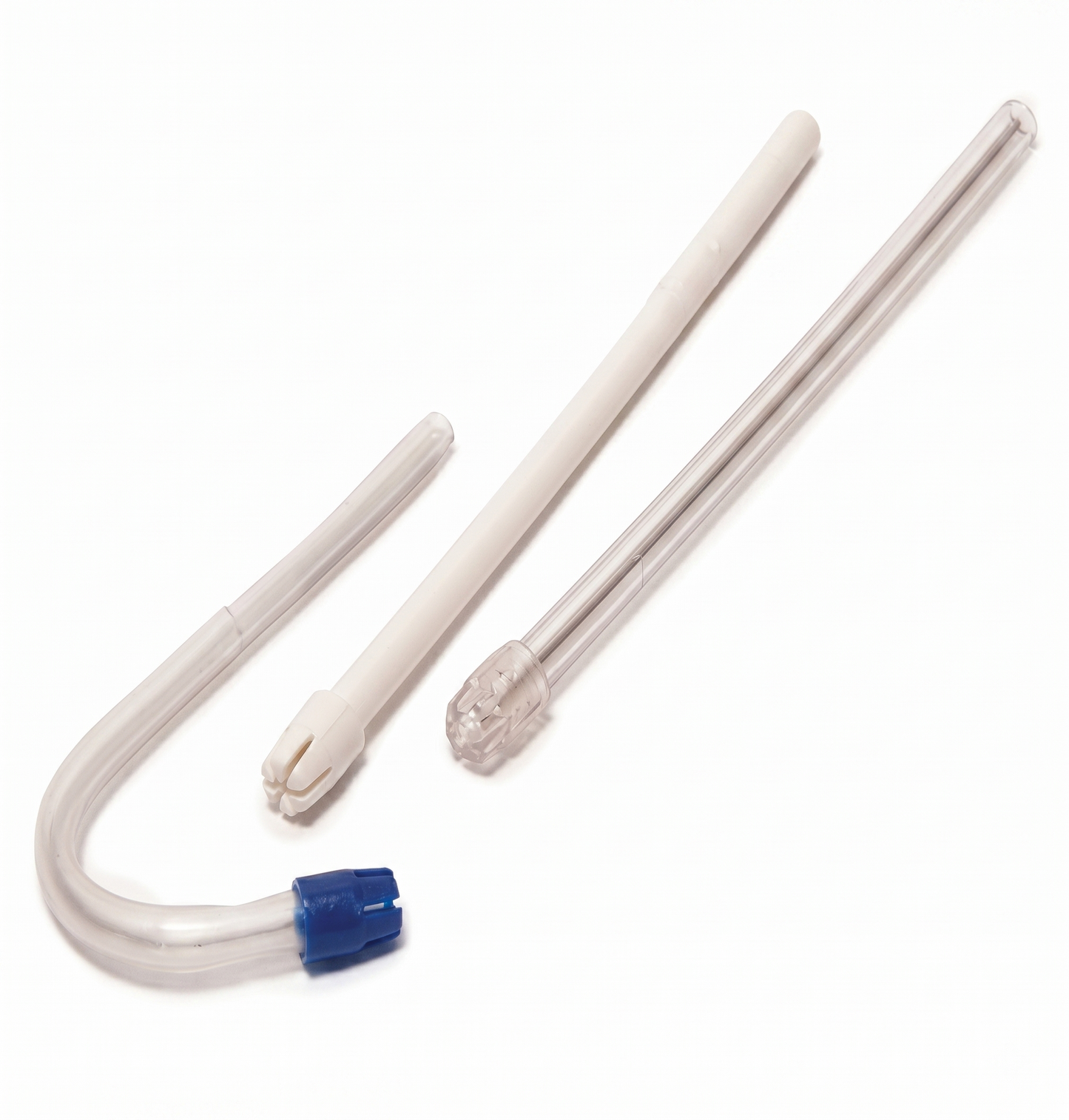 Set of three metal rods with different shapes on a white background
