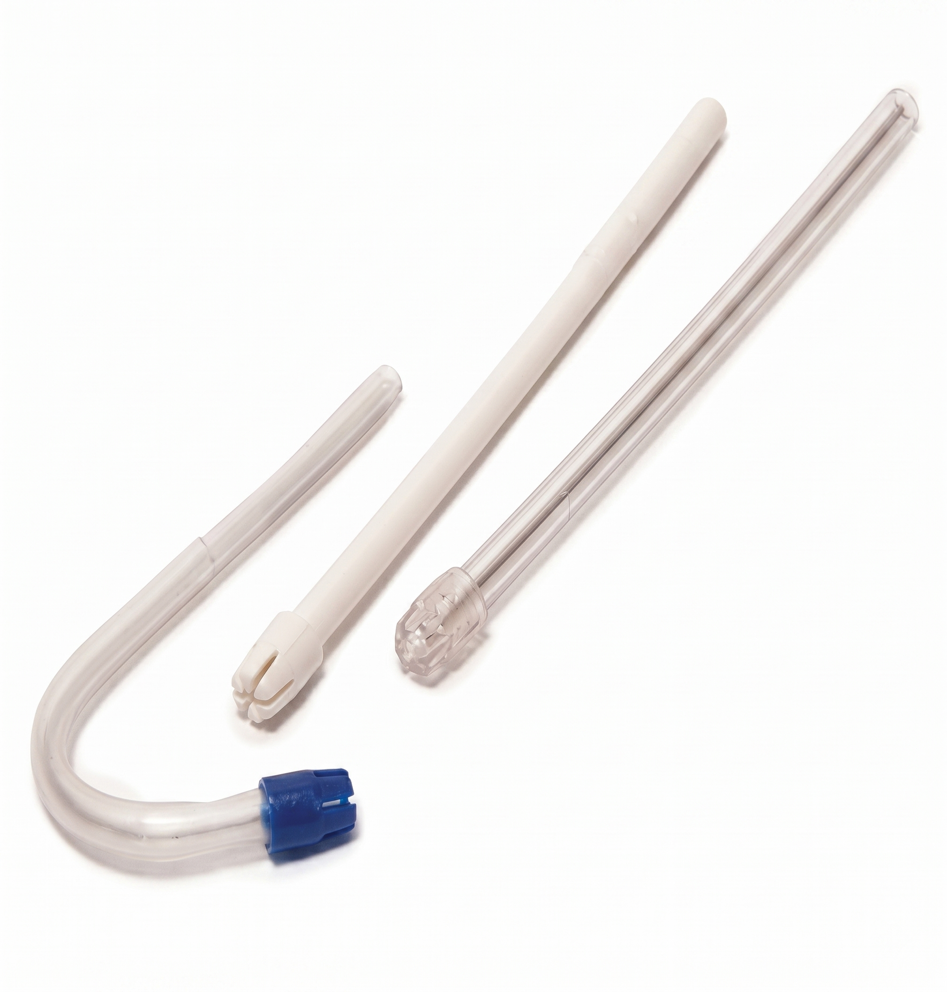 Set of three metal rods with different shapes on a white background